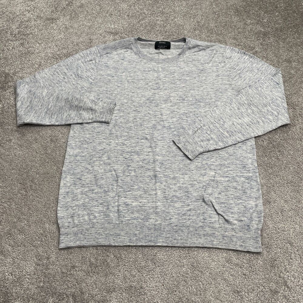 Bershka Pullover Sweater Men Large Heather Light Blue Crew Neck Knit Work Casual